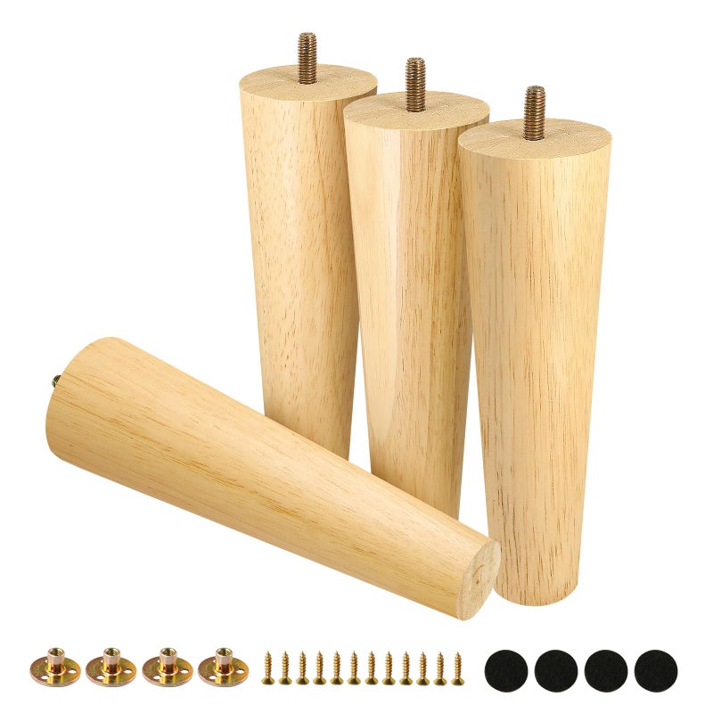 FoDau770 Rubber Wood Furniture Legs 8 Inches, Straight Tapered Wood Legs Mid Century Sofa Legs Set of 4, 5/16"" UNC Furniture Feet Replacement Legs for Cabinet Sofa Couch Dresser Chair Ottoman Table - Image 1
